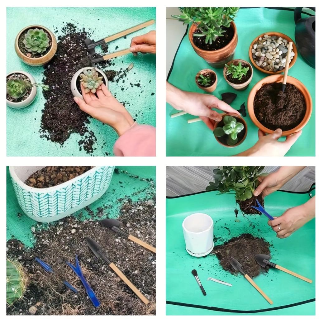 5pcs Waterproof Gardening Planting Mat with Sturdy Edges - Heavy-Duty Easy-Clean Soil Mix Suitable for Indoor/Outdoor Use, Turquoise Durable Plant Bed