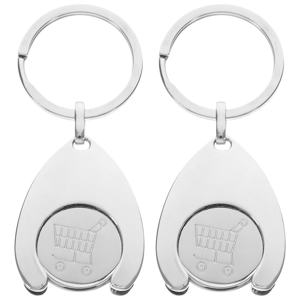 2pcs Trolley Coin Holder Keychains Keyring Coin Holder Supermarket Shopping Cart Chip Charms Metal Keychains Carts Coin Holder