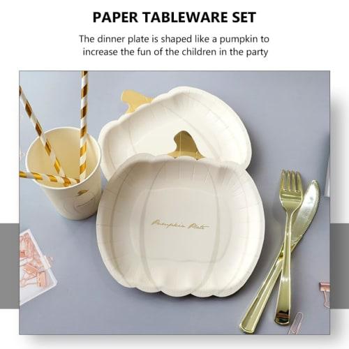Amosfun Halloween Disposable Tableware Set, 20-Piece Set, Includes Paper Plates, Cups, and Drink Cups. Perfect for Parties and Birthdays. 7-inch Pumpk