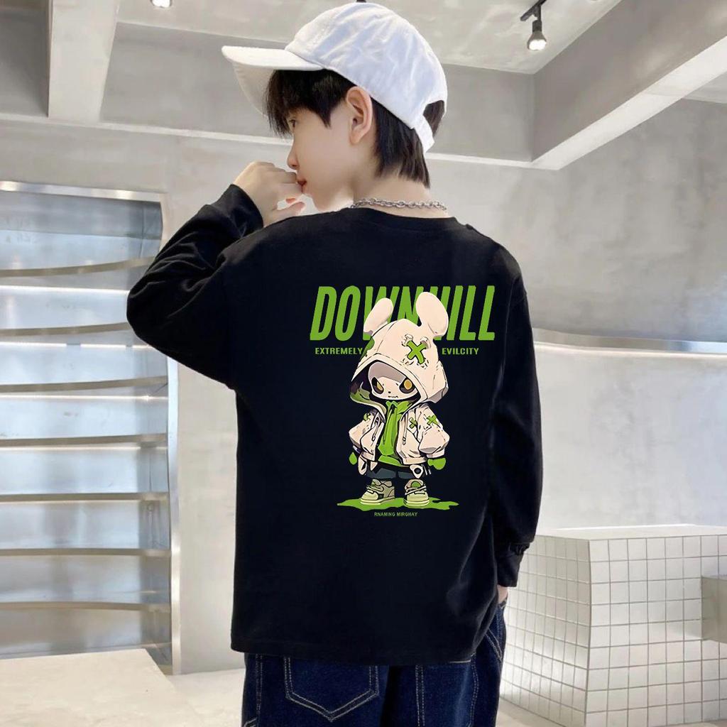 Boys' 100% Cotton Long-Sleeve T-Shirt - Loose Round Neck for Autumn