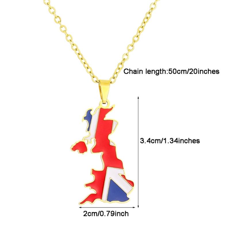 Vintage Map Pendant Necklace United Kingdom of Great Britain and Northern Ireland Country Outline Flag Charm Necklaces