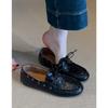 Washed soft cowhide British retro round head small leather shoes women's simple commuting leather flat single shoes loafers