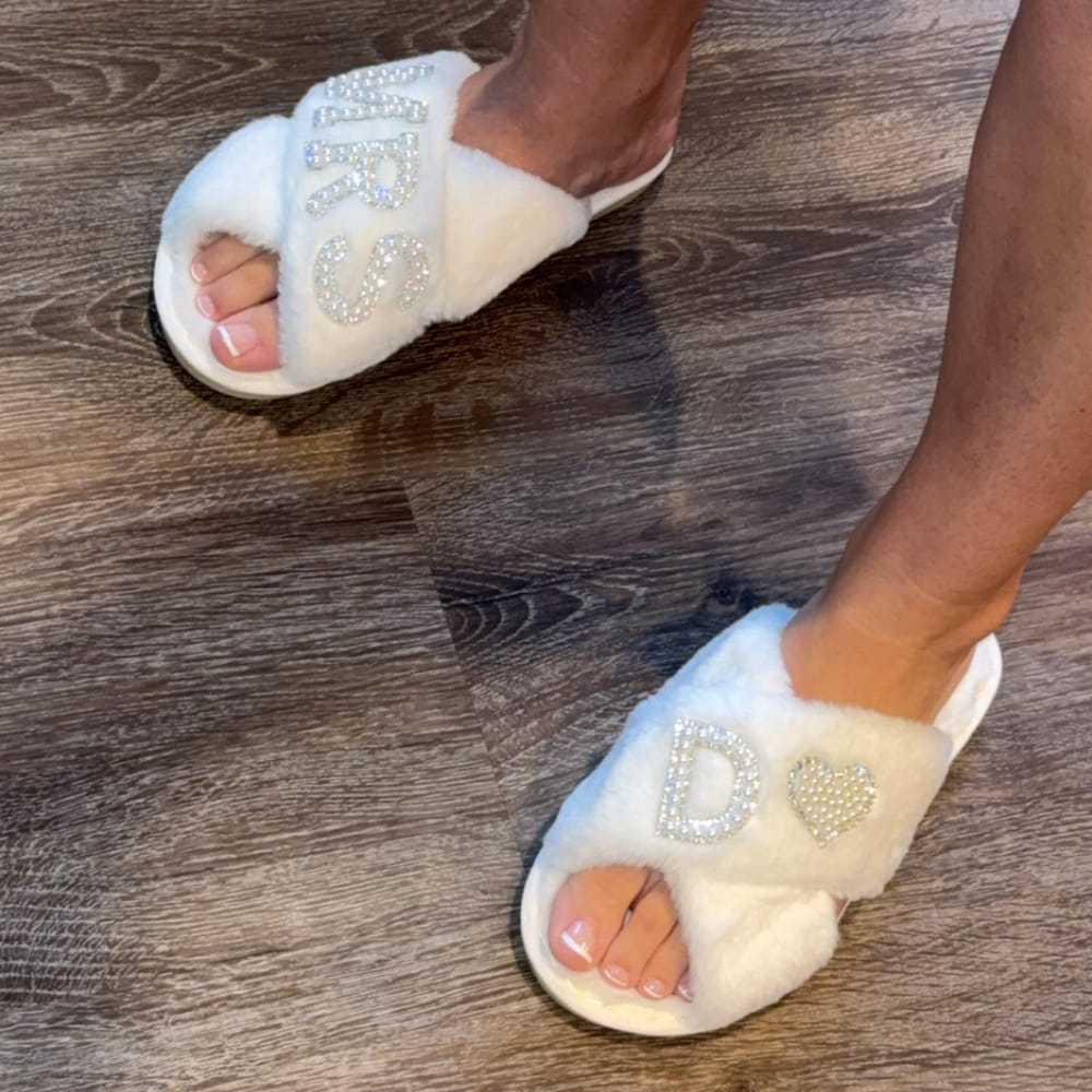 Pearl Letter MRS Plush Cross-Band Slippers for Bridesmaids