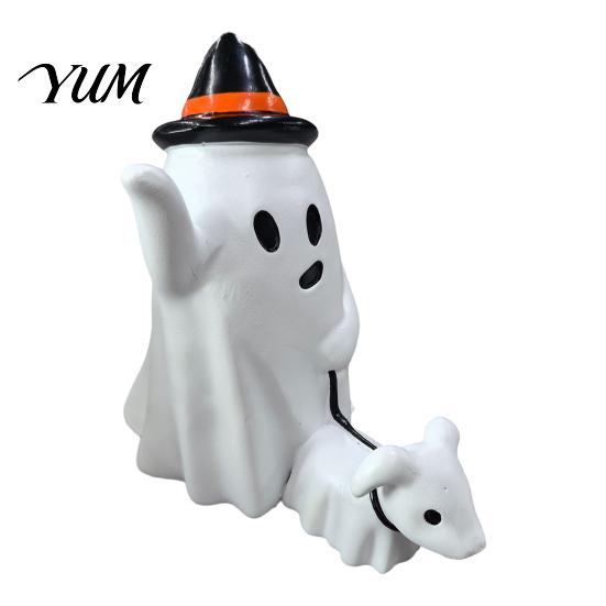 Hollow Bat Ornament Cute Ghost Walking Dog Statue, Halloween Indoor Resin Figurine for Tabletop Mantel Shelf Home Party Decoration Unique Souvenir