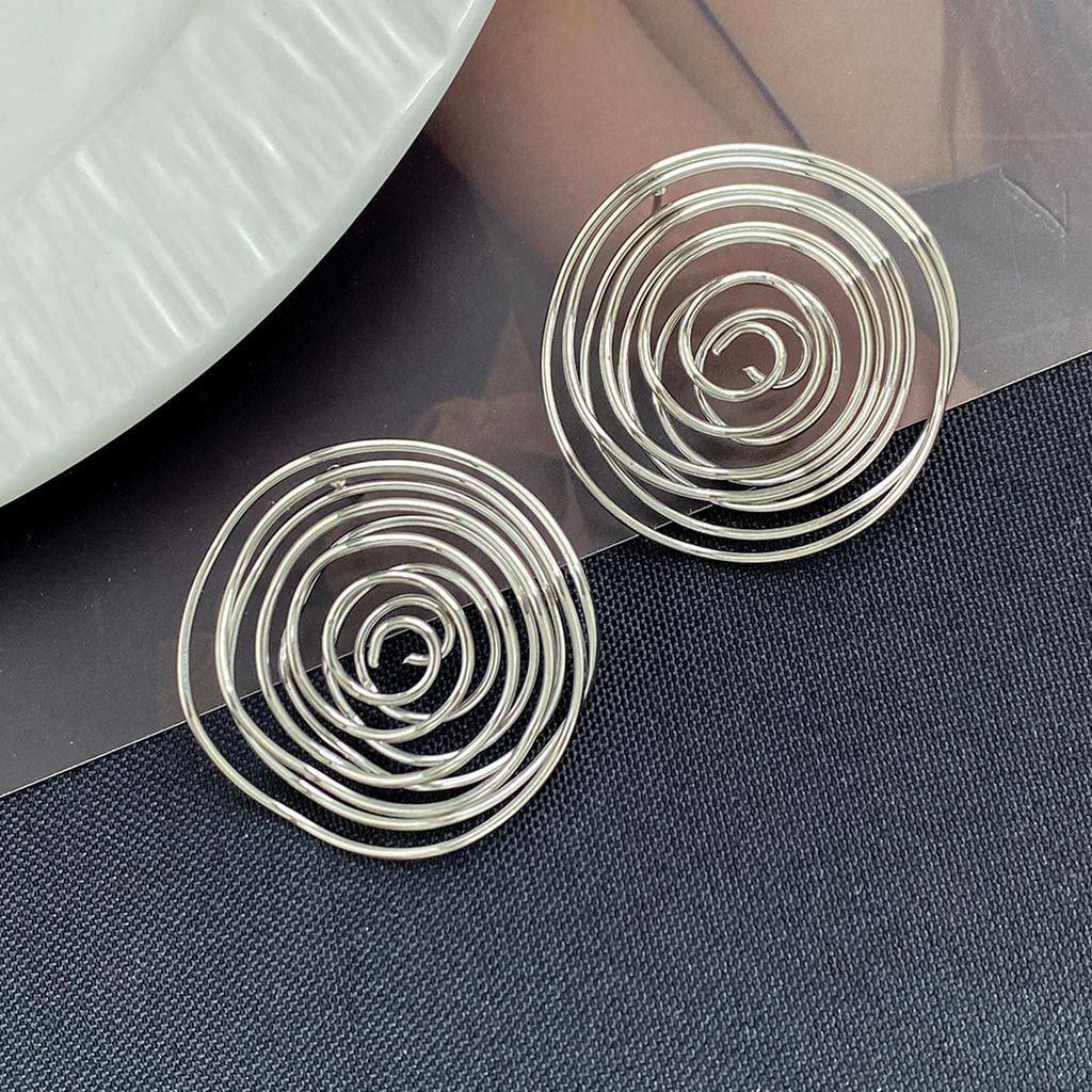 Artistic Openwork Round Earrings Dissymmetry Geometric Twist Iron Alloy Jewelry Comfortable For Office Party Occasions