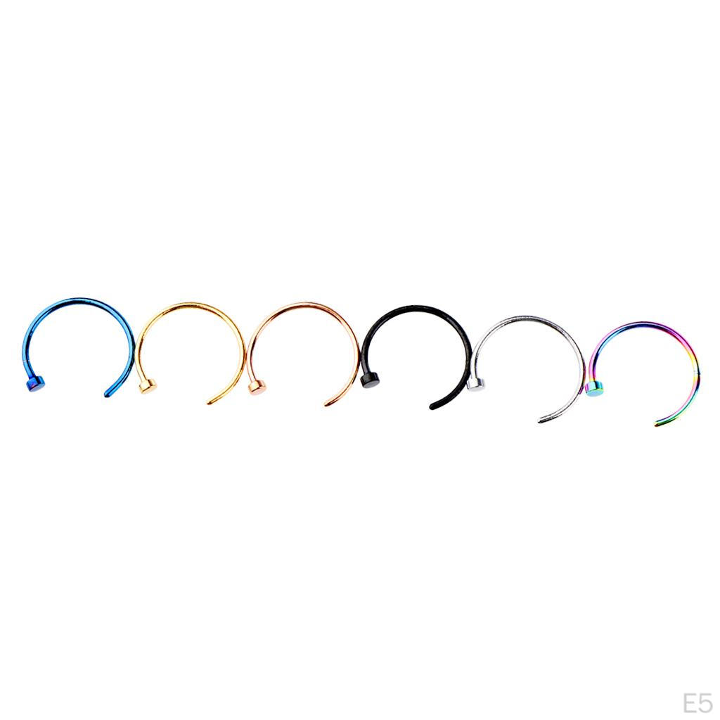 6 Pieces Nose Hoop Ring Stainless Steel Assorted Color 18g 20g Body Jewelry