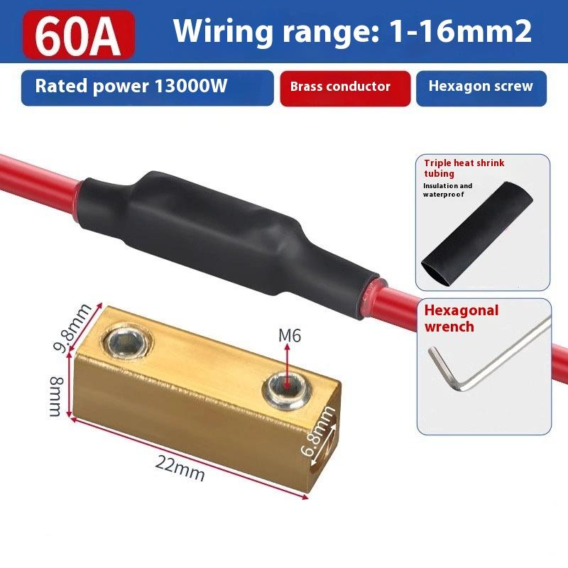 5Pcs Brass Terminal Block With Heat Shrink Tubing High Current Waterproof Quick Terminal Block Pressure Free Fast Connector