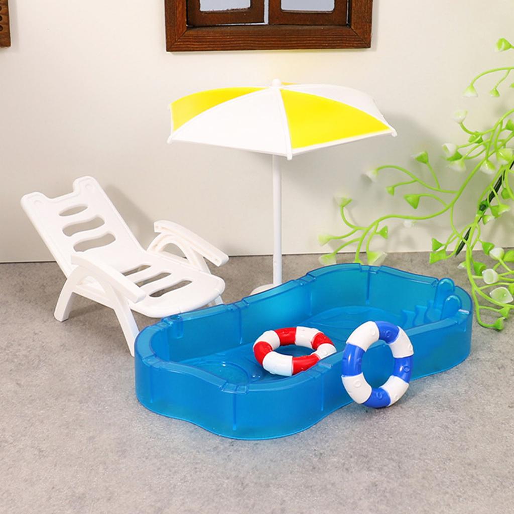 Miniature Beach Scene with Deck Chair Swim Rings for 1/12 Scale Dollhouse Furniture for Kids Imagination Creative Play