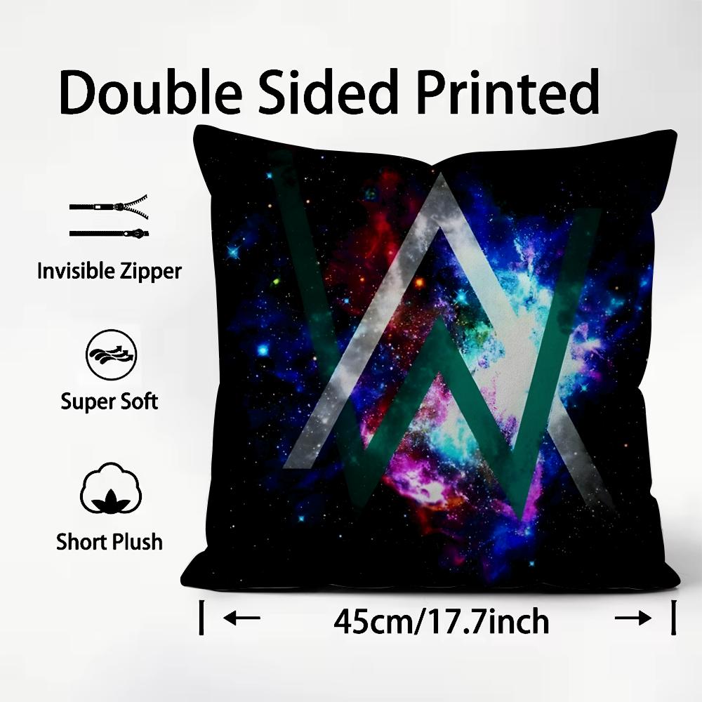A-Alan Walker Popular Singer Cushion Cover Pattern Printed Pillowcase for Living Room Sofa Cushion Cover & Bedroom Decor