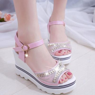 Fashion Women Summer Pumps Platform Sandal Wedges Crystal Peep Toe Sandals