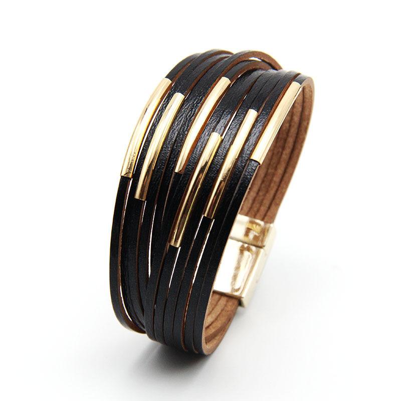 Multilayer PU Leather Women's Bracelet  Magnet Buckle Color Jewelry Accessories