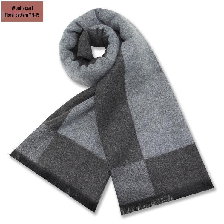 Męski szalik zimowy w czystą szarość w kratę, mieszanka wełny - gruby i ciepły