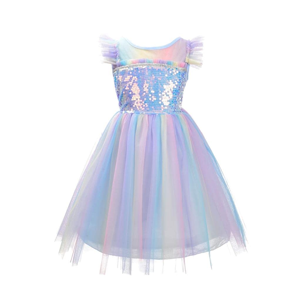 

[Dressy Daisy] Платье из тюля с изображением единорога и принцессы, радужное, для малышей, костюм на день рождения для девочек, нарядный наряд для вечеринки, размер 7-8 лет