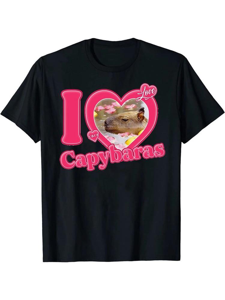 034;I Love Capybaras034; Men039;s Casual Short Sleeve Crew Neck T-Shirt Men039;s Tee Outfits Unisex T-Shirt M