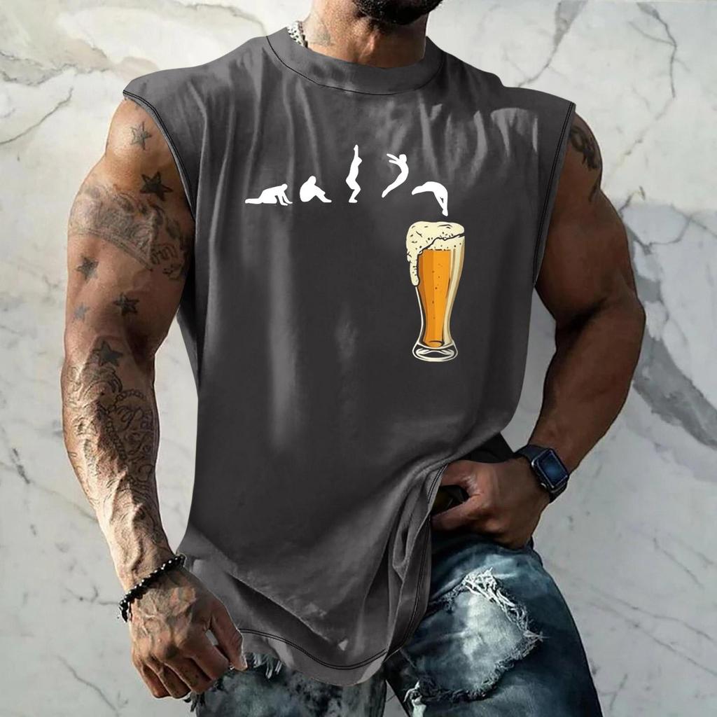 Men Sleeveless Tank Top Loose Fit Casual Streetwear Muscle Shirt with Graphic Print Texture for Sports Vacation Daily Wear