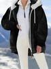 Women's Plush Faux Fur Hooded Jacket - Loose Color Block Coat , Long Sleeve Winter Warmth,Ladies Winter Coats Machine Washable