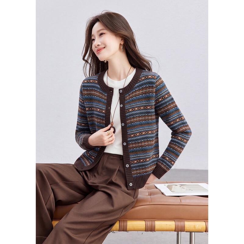 Women's 100% Wool Fair Isle Jacquard Short Knit Cardigan