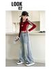 Girls' Fleece-Lined Wide-Leg Jeans for Autumn & Winter
