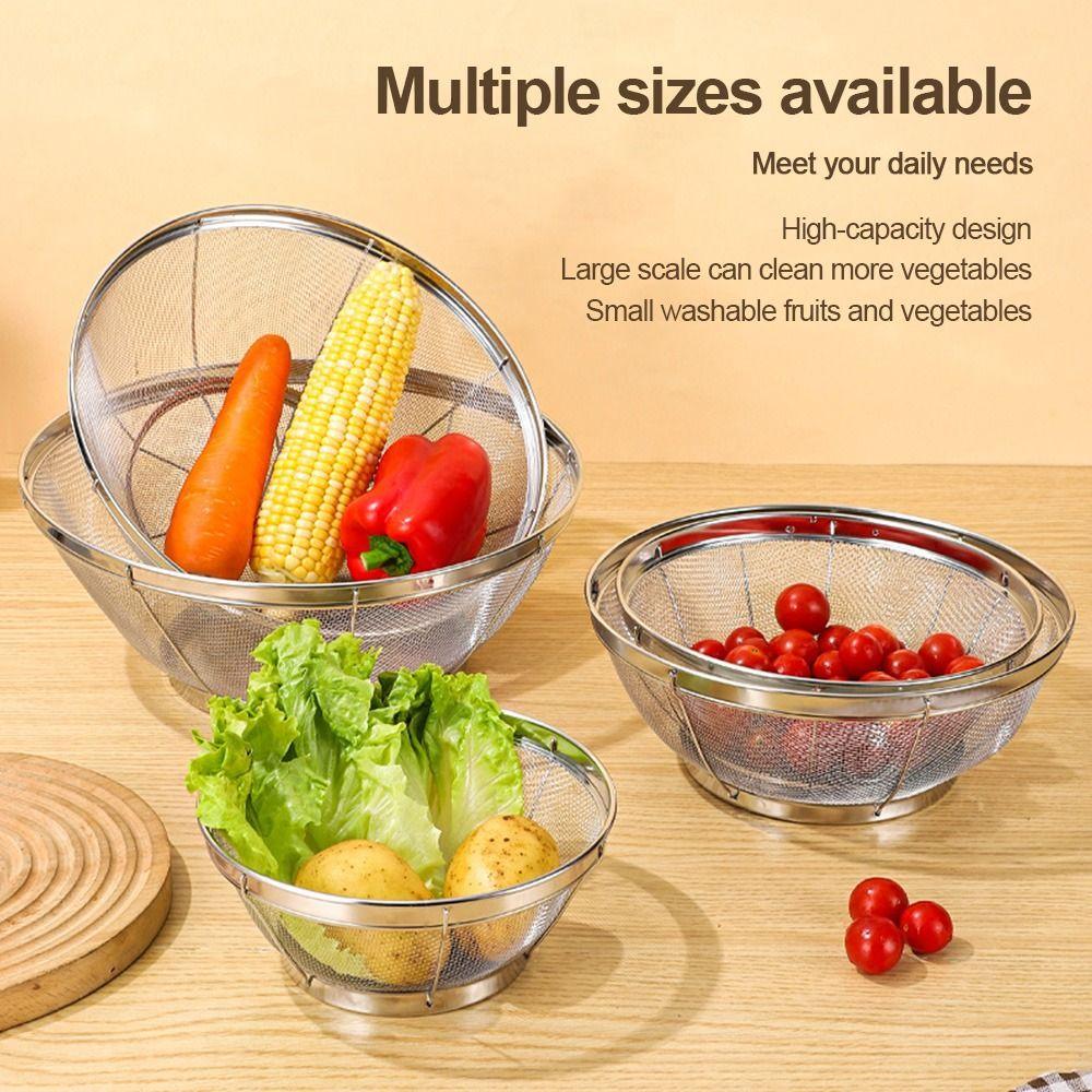 Stainless Steel Fine Mesh Strainer Self-draining Base Multi Function Kitchen Colander Vegetable Fruit Washing Strainer Basket