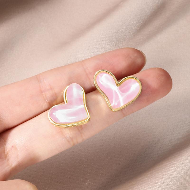 Earrings for Women Silver Needle Fresh Pink Resin Heart Earrings Niche Simple Stud Fashion Commuter Earrings for Women