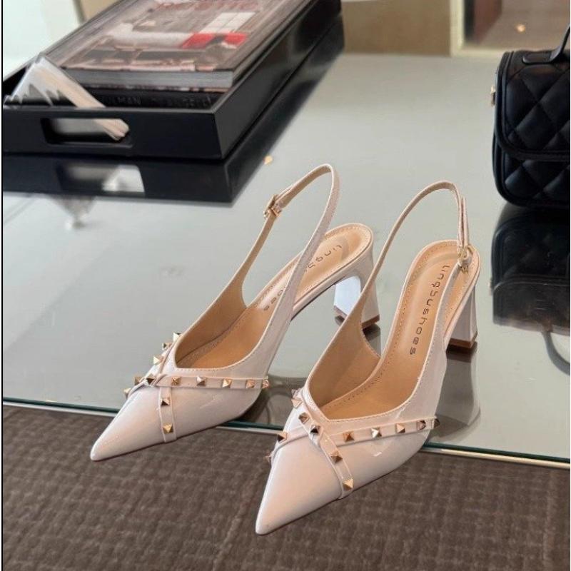 Fashion Naked Women Heeled Sandals Pointed Toe High Heels Slippers Summer 2025 Trend Shallow Pumps Elegant Design Sandalias Mujer 34 4367₽