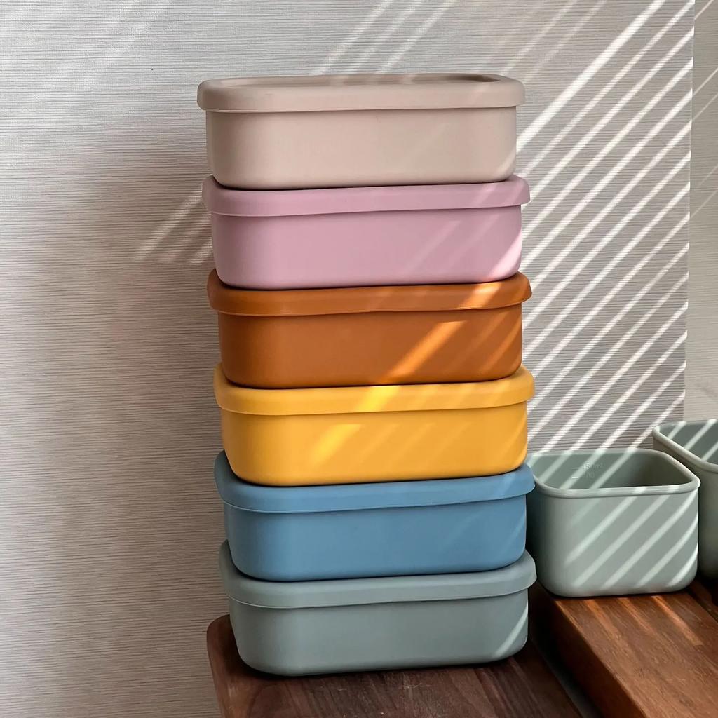 Tragbare versiegelte rechteckige Lunchbox mit Deckel, 3-teilige Silikon-Frischhaltebox, Bento-Aufbewahrungsschüssel für Obstsalat