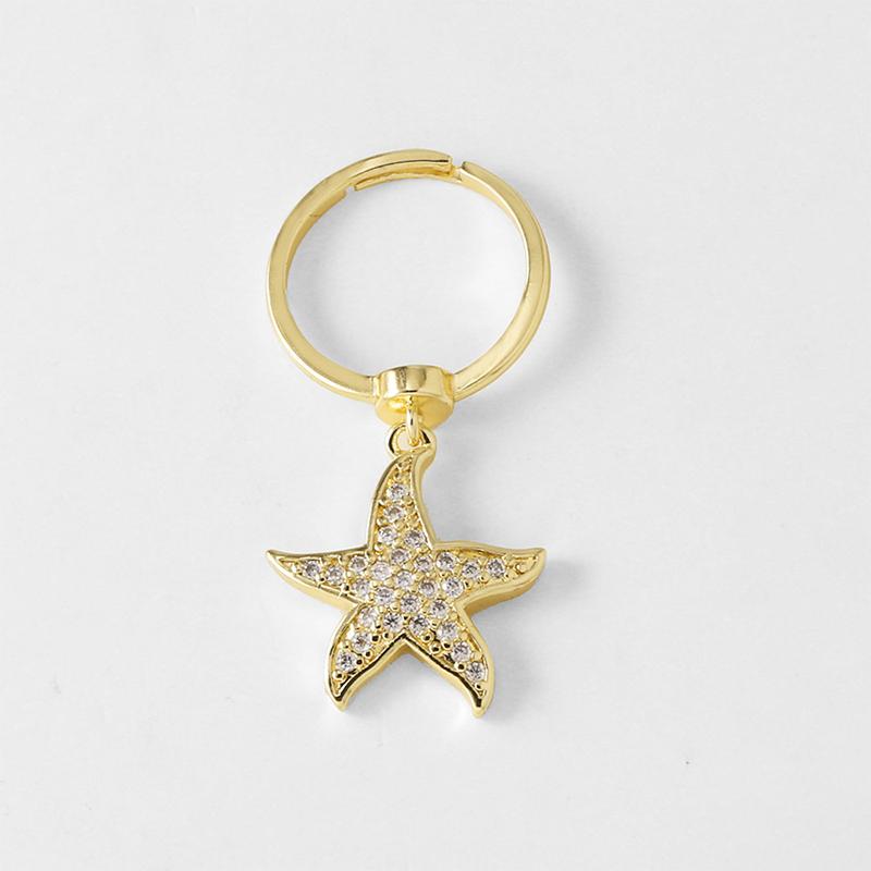 

Trendy White Crystal Seastar Statement Women Rings Copper Gold Plated Scallop Whale Open Ring Fashion Jewelry A2