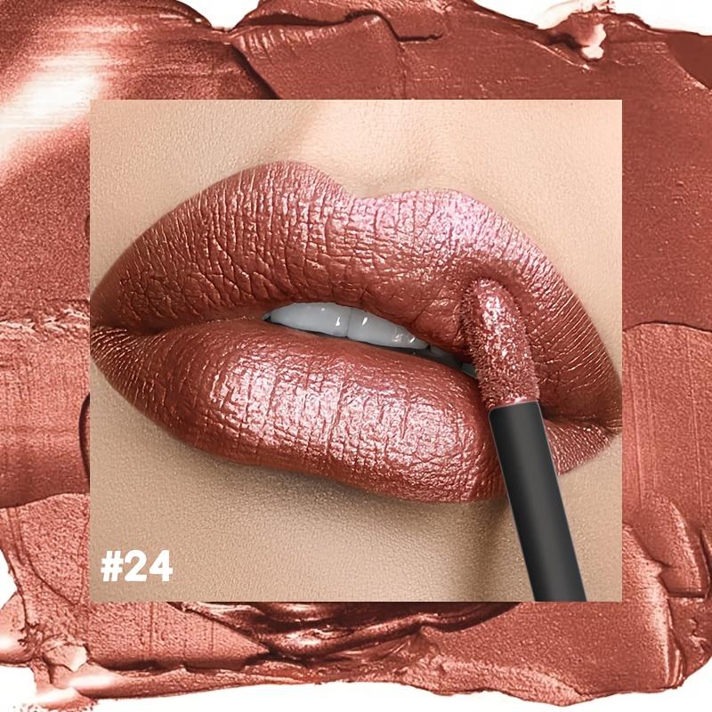 Gloss Labial Metálico Alto Brilho, Longa Duração, Fórmula Não Pegajosa, Batom Hidratante Brilho Labial Ideal para Festas, Encontros e Uso Diário