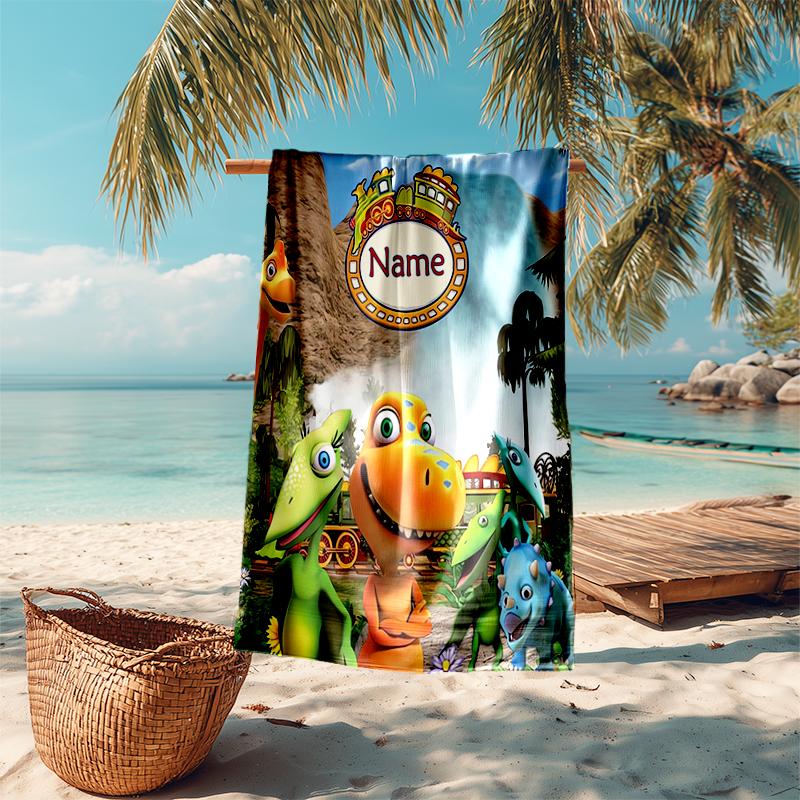Personalized customized proof beach towel with Dinosaur Train pattern - soft, absorbent, quick-drying, perfect swimming, camping&bathing
