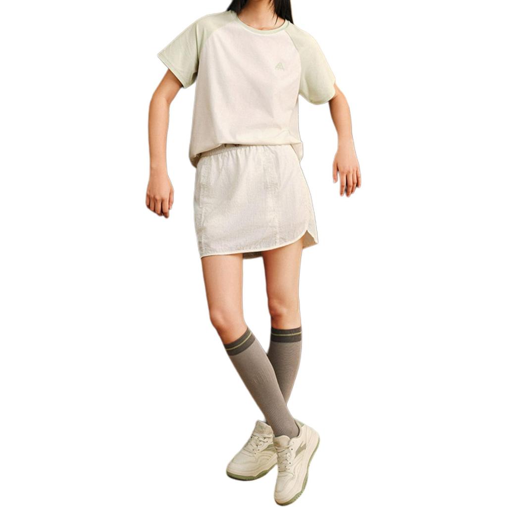 Anta Womens Outdoor Series Sport Casual Simple Splicing Round Neck Pullover Short Sleeve T-Shirt Women T-Shirt Yuca-Green Warm-Jade-White 962526101-1