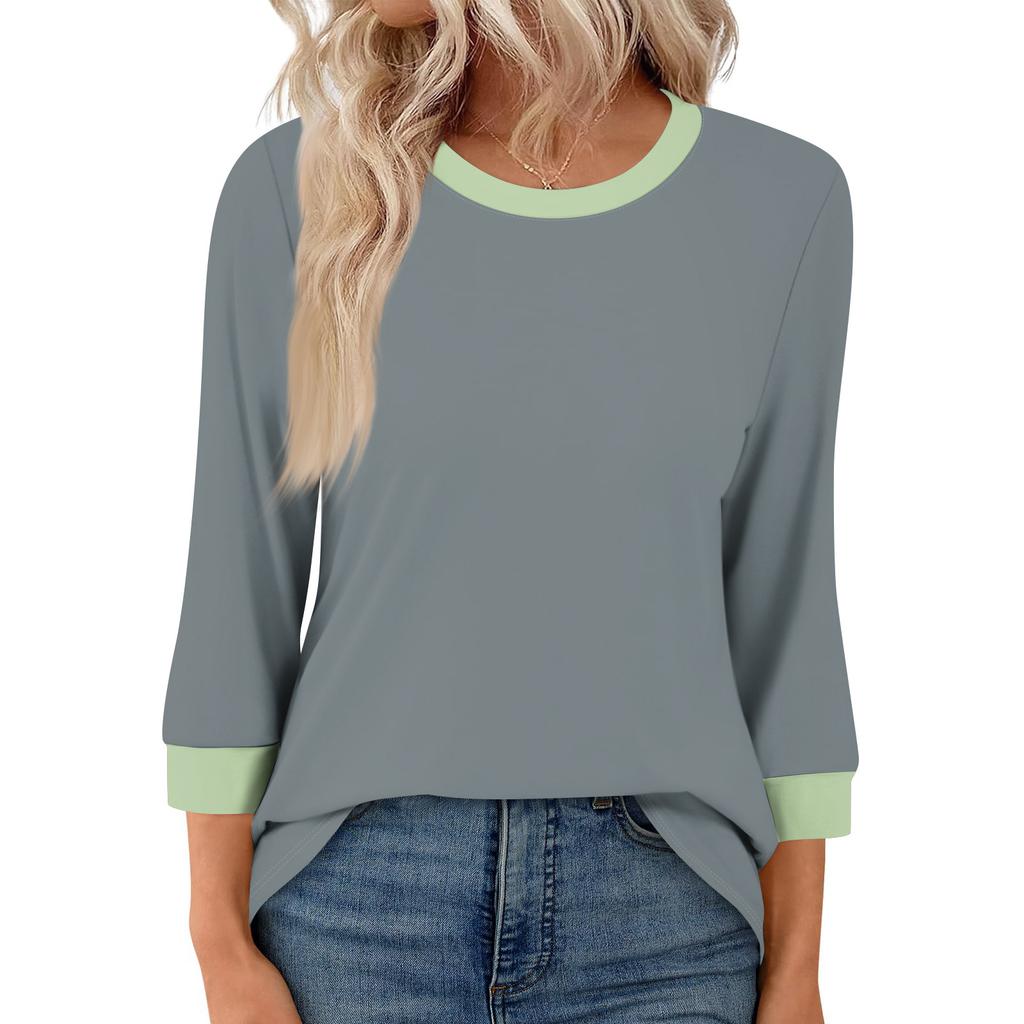 Women's Fashion Casual Seven Sleeve T-Shirt Print Round Neck Top
