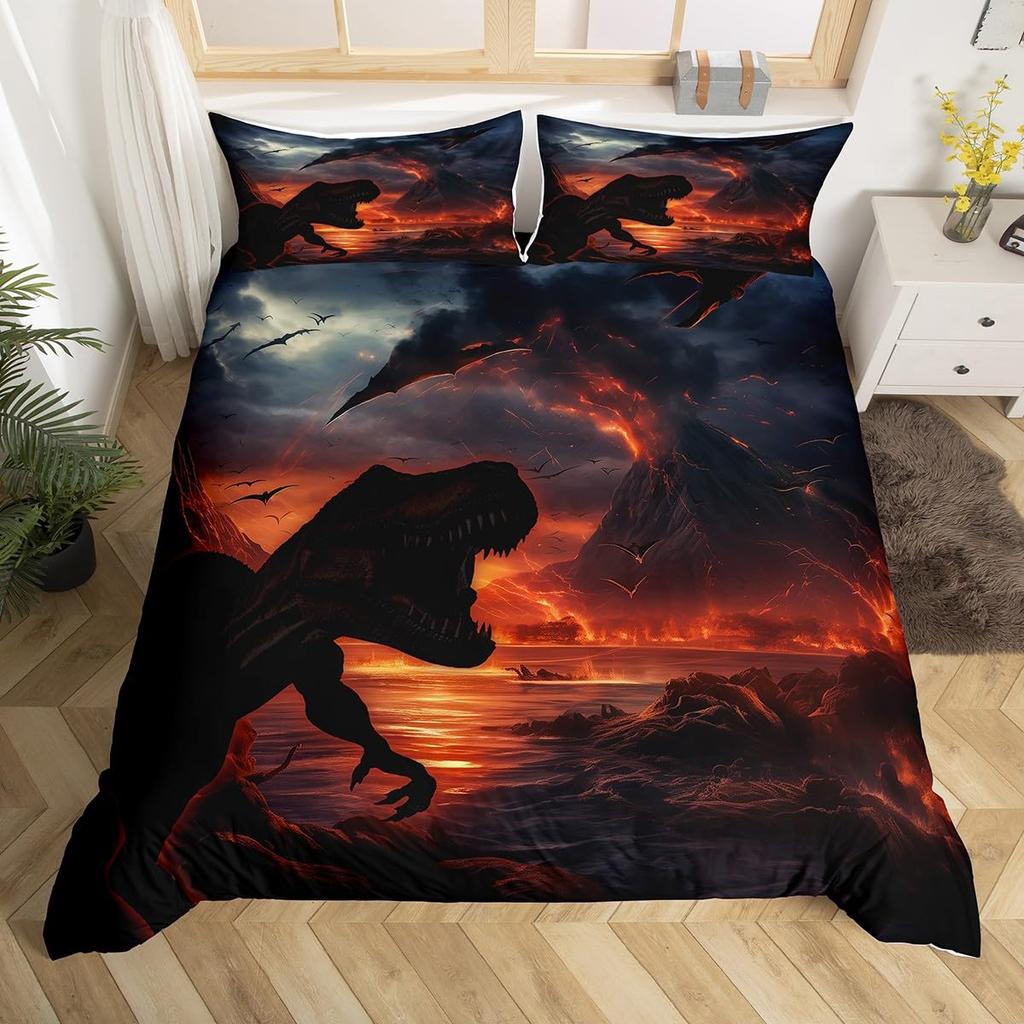 Volcano Duvet Cover Set Volcanic Eruption Pattern Bedding Set Fire Mountain Comforter Cover Boys Girls Women Men Bedroom Decor