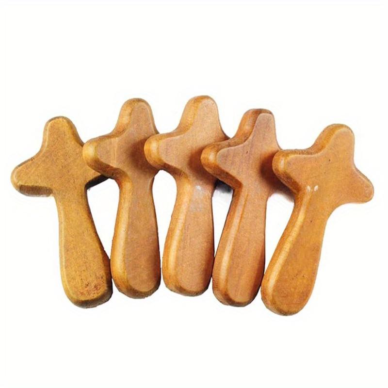 5Pcs Hand Held Wooden Pocket Prayer Portable Holding Crosses Christian Gift for Clutching Jewelry Making Church Religious Prayer