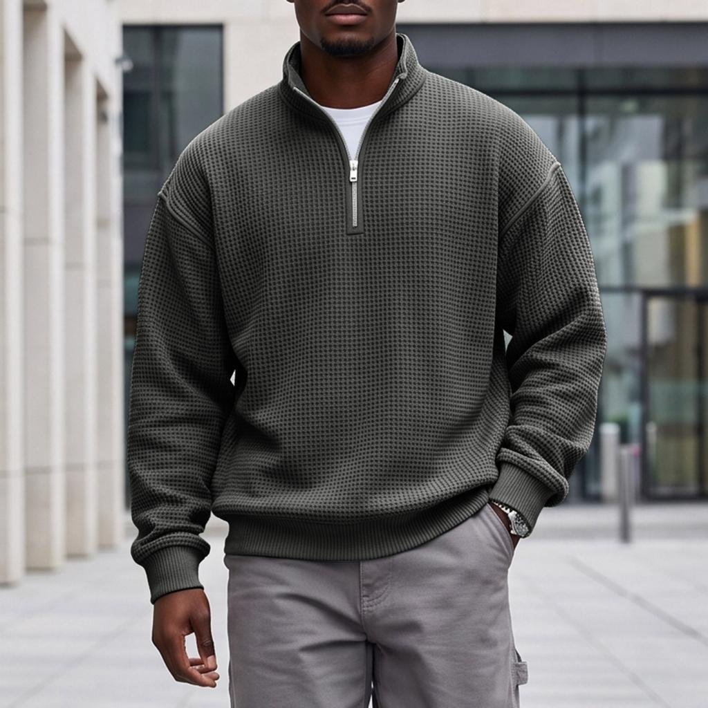 Men's Casual Half Zip Stand Collar Pullover Sweatshirt
