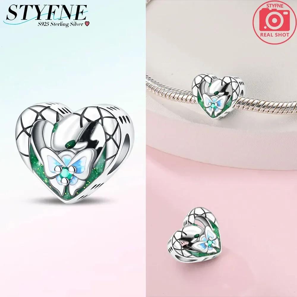 Original Hatched Snake White Rabbit Blue Zircon Heart Catcopper Animal Pendant Charm Bead Fit Bracelet Women Gift Accessory