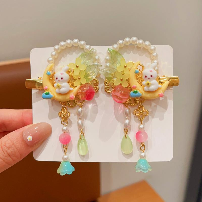 Mid-Autumn Hanfu Fairy Hair Clip - Women's & Children's Ancient Style Floral Tassel, Sweet Accessory for Girls