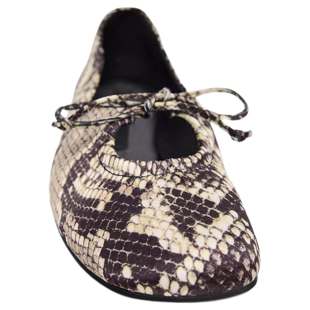 Zara Versatile Commuter Printed Pleated Bow Ballet Casual Flats 1cm Women Flats Snake-Print 13503510-38