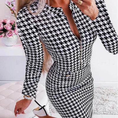A19 Hot-Selling Houndstooth Mini Skirt Long Sleeve Dress