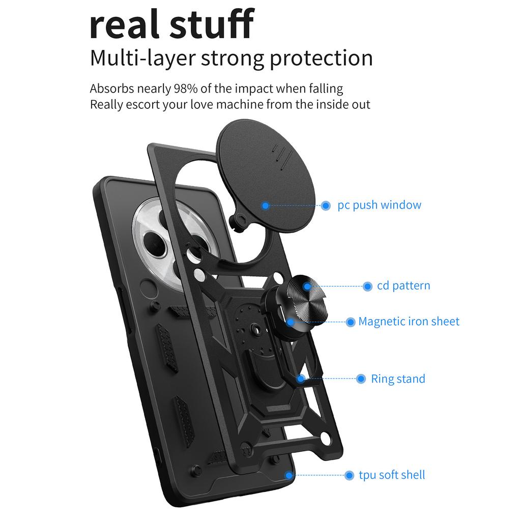 For Xiaomi Poco C75 4G/Redmi 14R 5G/14C 4G Case with Slide Camera Lid PC+TPU Kickstand Phone Cover