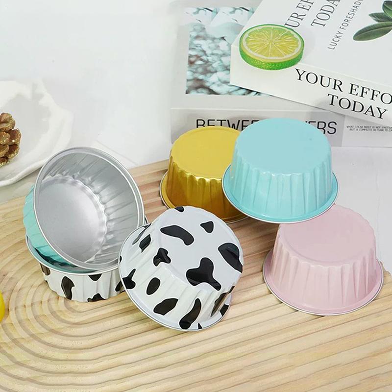 10/20/50 Pcs Round Baking Cups Tin Paper Foil Wih Lids Reusable Cupcake Cups Desserts Flans Mini Cake Pans Bread Mould Custard