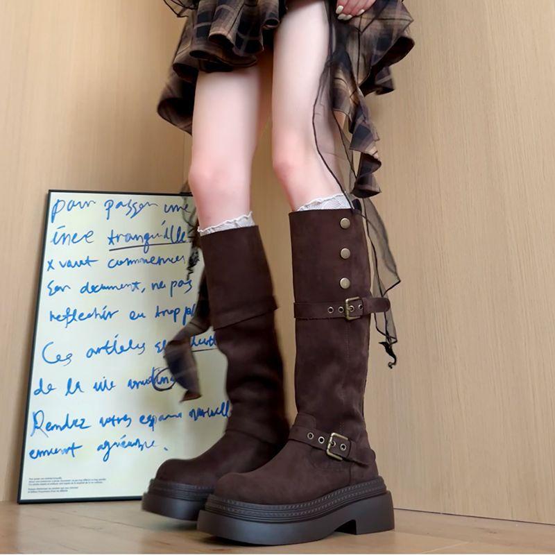 Maillard two wear folded thick-soled boots children's 2025 autumn and winter new thick heel but knee boots knight boots