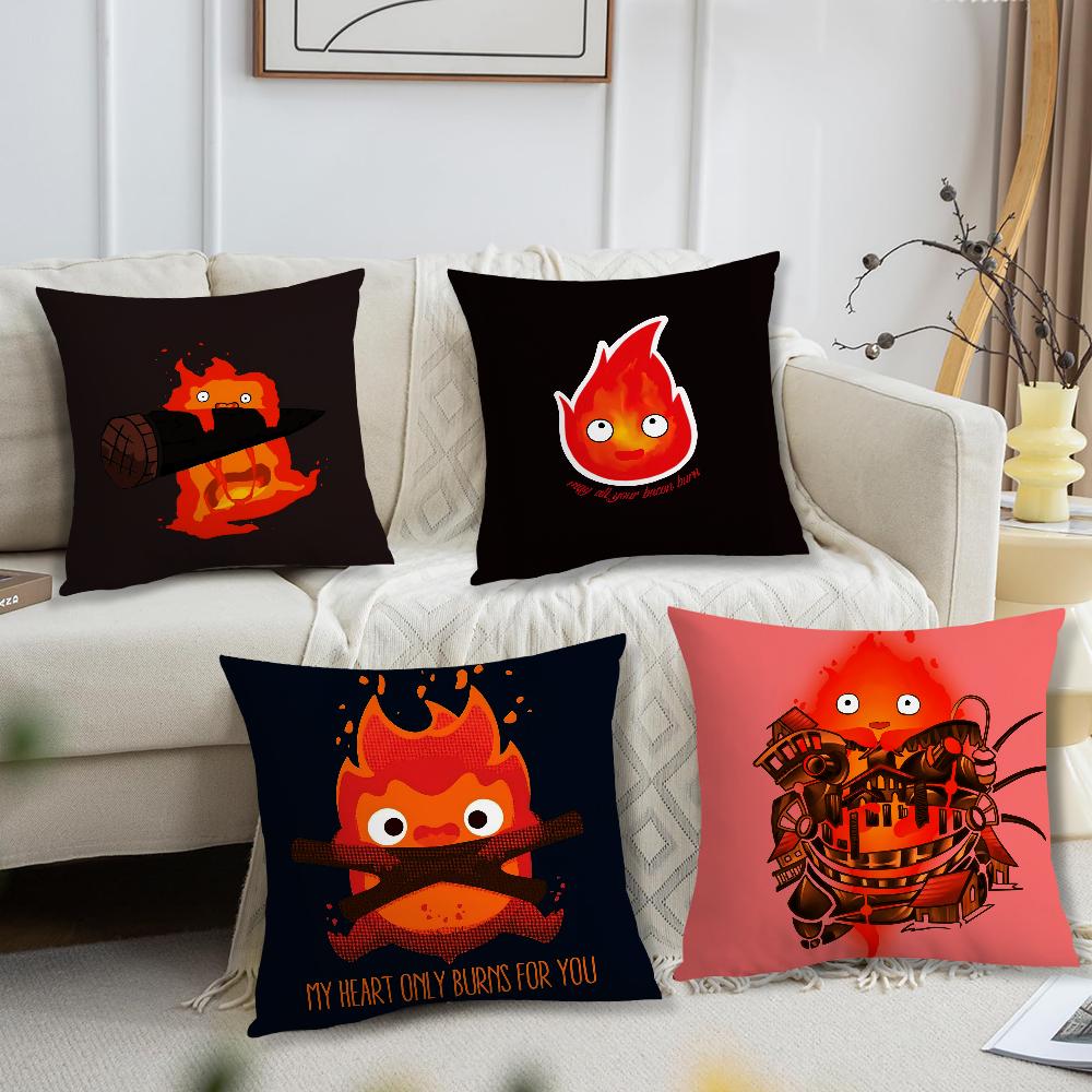 cushion cover Comfortable soft Pillow Cartoon Case for Sofa Living Room Home office Cute Decor C-Calcifer and Protective Covers