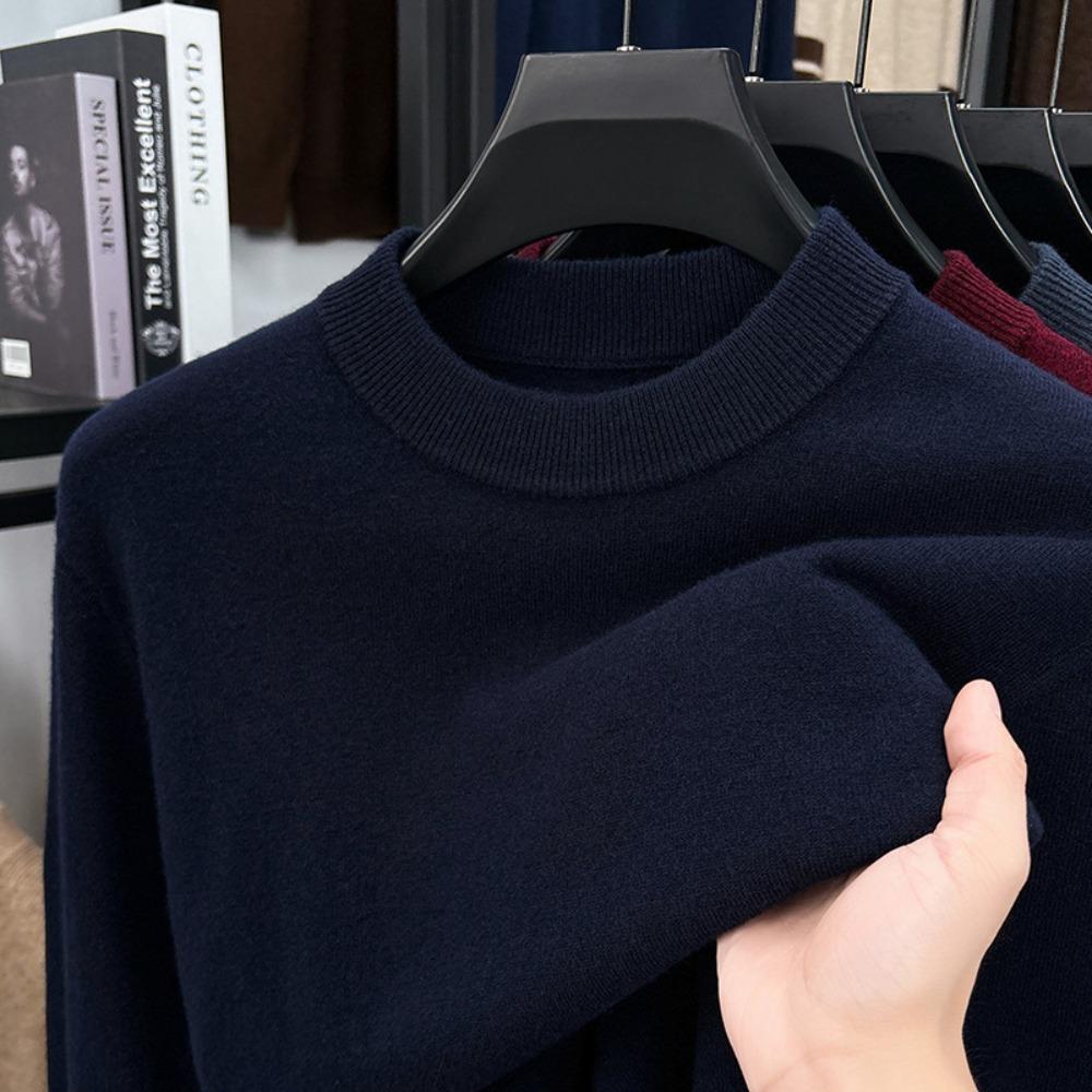 Men 100% Pure Wool Half Turtleneck Sweater, Warm Solid Knit Jumper for Autumn Winter Daily Wear