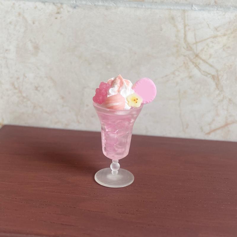 1 Piece Miniature Dollhouse Food Pink Ice Cream Cup Drink Model Toy For Doll Accessories Doll House Decoration Kids Gift