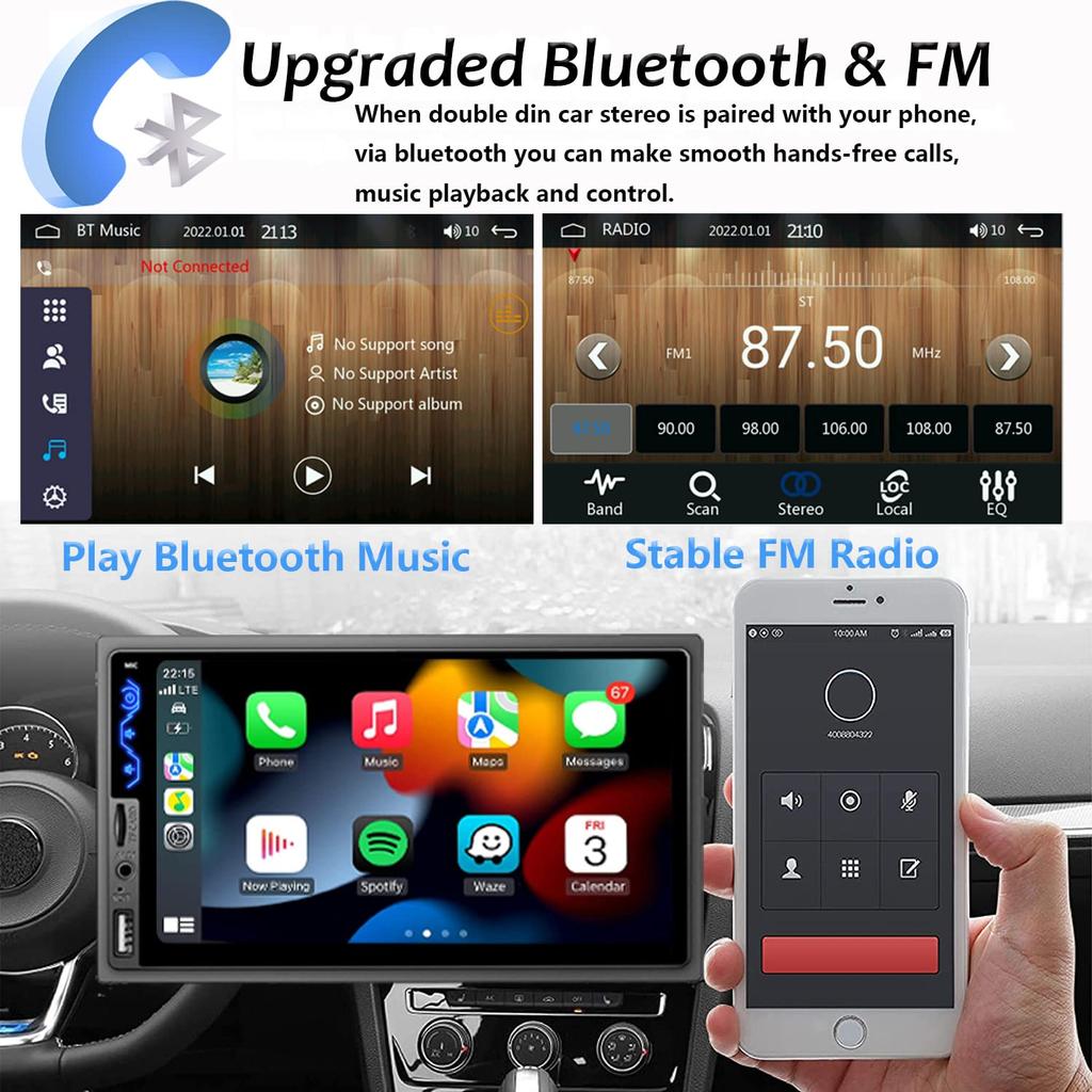 Double Din Car Stereo Compatible with Apple CarPlay and Android Auto - 7inch HD