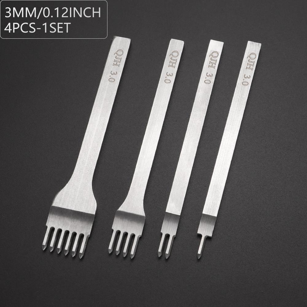 4pc/set Stainless Steel Rhombus Sewing & Punching Tool Set, DIY Stitching Chisel Set, Professional Leather Craftwork Punch Kit