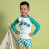 2024 Boys Green Plaid Hooded Three-Piece Swimwear Set