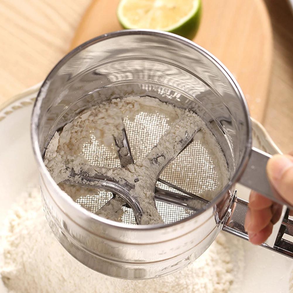 Flour Sifter for Baking Stainless Steel Handheld Flour Sifter Baking Sieve Cup w/ Hand Press Design Fine Mesh Sieve Flour Duster