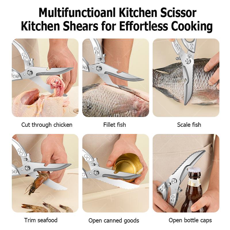 Nożyczki Kuchenne Nożyce ze Stali Nierdzewnej z Antypoślizgowym Uchwytem Do Drobiu Mięsa Kości Nożyczki BBQ Nożyczki Wielofunkcyjne