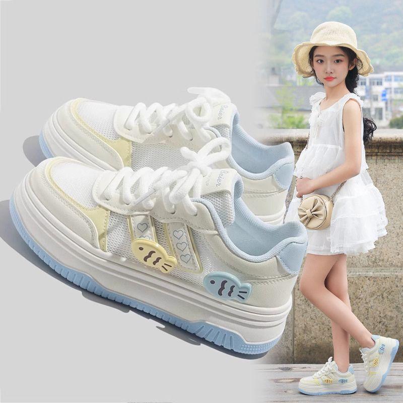 Mädchen Herbst Atmungsaktive Mesh Weiße Sneaker Lässige Sportschuhe Für Große Kinder